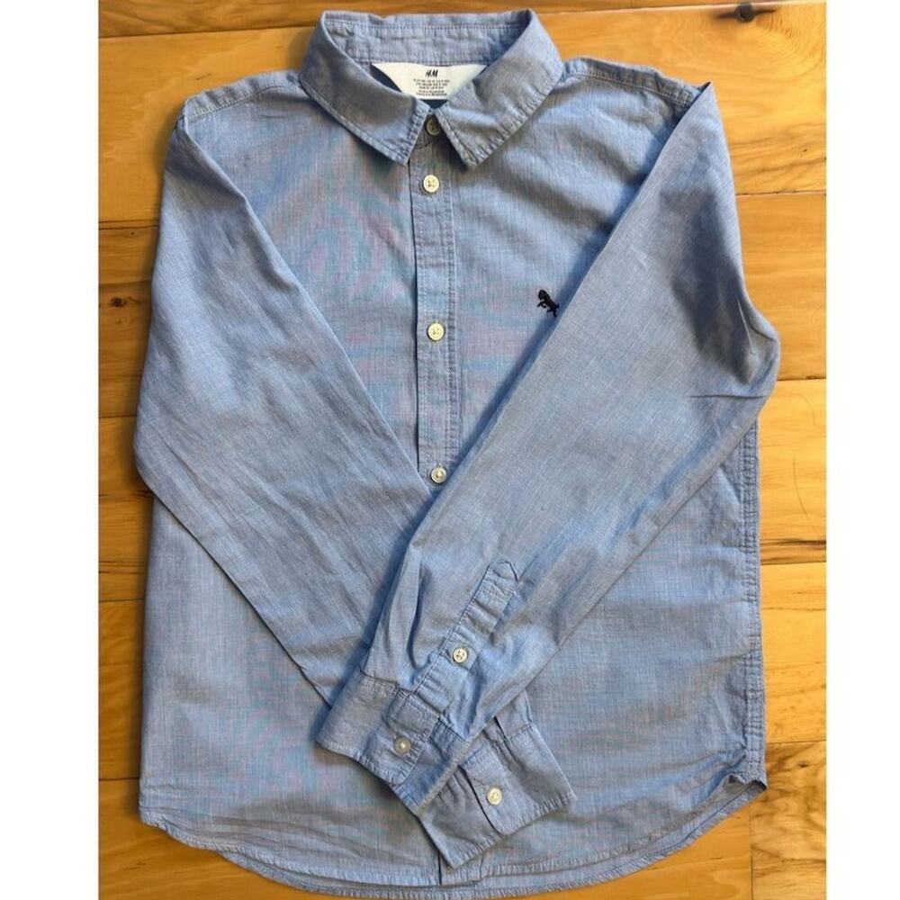 H&M Boys Blue Long Sleeve Button-Up Shirt Size 10-11 Years Casual